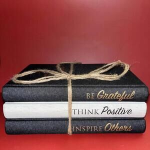 Linen Motivational Decorative Book Set Be Grateful Think Positive Inspire Others